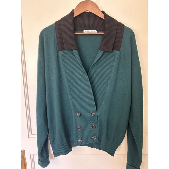 Vtg Gloria Sachs Scottish Cashmere Cardigan Sweater Womens Size Medium Green - Picture 2 of 9